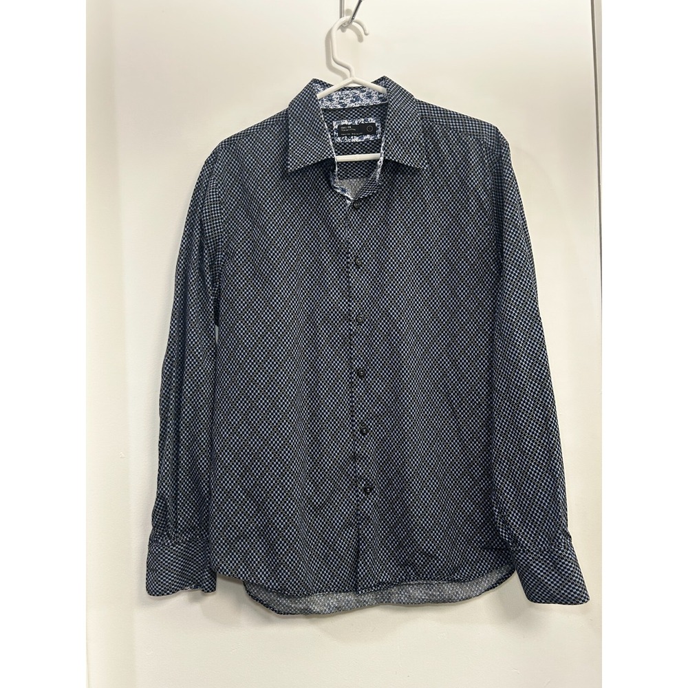 Level Ten Men Modern‎ Fit Printed Shirt Geometric Long Sleeve Contrasting Trim L